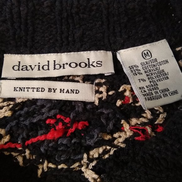 David Brooks Women's Jacket Silk Blend Full Zip Black Red Hand Knit Size Medium - Picture 3 of 5